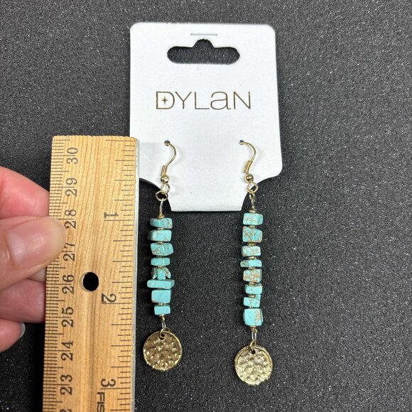Dylan Jewelry Daphne Earring Turquoise Dangle Tarnished Gold Coin Charm NWT - Picture 3 of 4